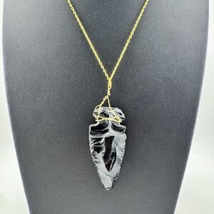 Wire Wrapped Vintage Obsidian Arrowhead Necklace – Handmade Boho Tribal Pendant